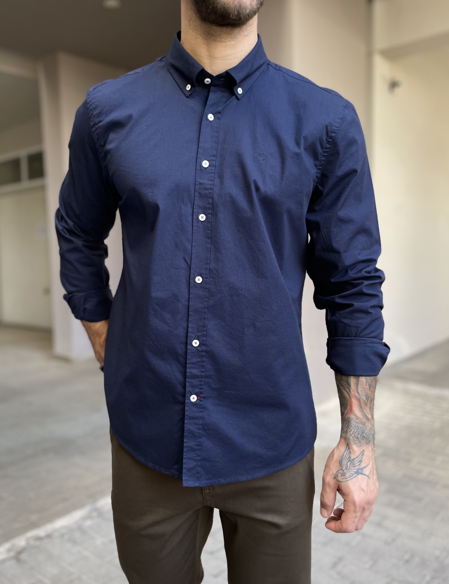 Ανδρικό μπλε navy πουκάμισο με γιακά 1445B